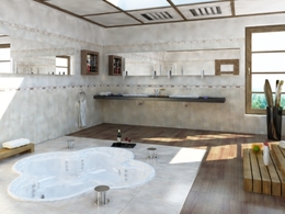 C4D室内模型：浴室 卫生间模型渲染 large bathroom 3d model