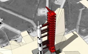 卡通火箭发射塔 飞船发射C4D模型 Airship launch