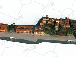 沿海城市红砖房建筑city c4d model