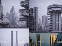 未来科幻楼房建筑3D模型 Kitbash3D – Brutalist