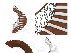 欧式铁艺弧形旋转楼梯实木楼梯单侧扶手楼梯复式公寓别墅楼梯C4D模型Stairs 3d model-2