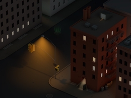 C4D卡通夜景城市街道一角 city building