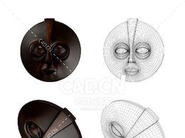 圆形非洲人像面具木雕工艺品C4D模型