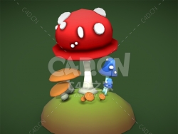 C4D卡通野生毒蘑菇真菌模型下载