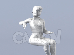 低面多边形卡通人物坐着的女性模型