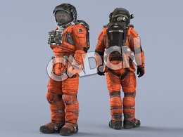 站立的桔黄色太空服大胡子男性宇宙飞行员Idle Relax