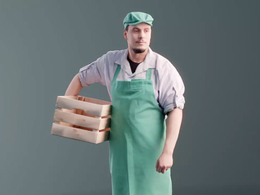 三维扫描写实人物抱木盒子的国外男厨师