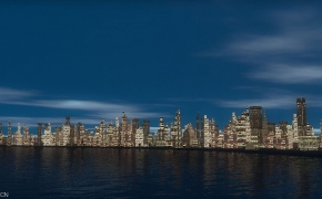 海边城市夜景C4D模型 Seaside city at night