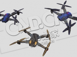 C4D三个卡通无人机无人飞机模型