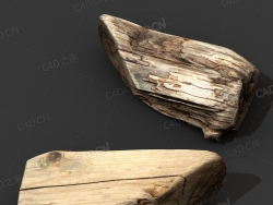 C4D破旧断裂的木板模型下载 woodPlank