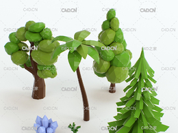 C4D Octane Render低面多边形卡通树木 Low Poly Objects