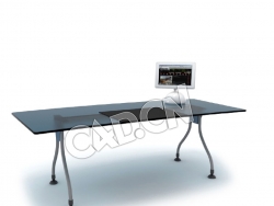 单人玻璃电脑桌办公家具C4D模型