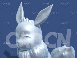 口袋妖怪伊布瞇眼卡通角色雕塑C4D模型 Eevee