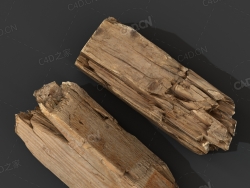 C4D两段断裂的木板木材模型下载 woodTimber