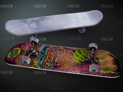 滑板四轮滑板儿童青少年滑板车中号枫木板双翘板C4D模型 skateboard