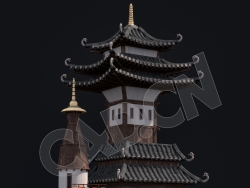 C4D香格里拉中式建筑模型 Kitbash3d-Shangri-La_BldgSM_E_grp
