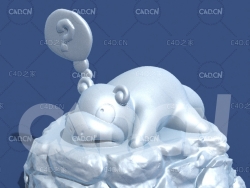 爬在石头上的呆呆兽动漫卡通角色雕塑C4D模型 Slowpoke_1