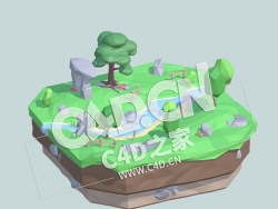 C4D低面多边形卡通小河景观模型 The River