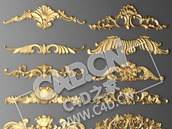 C4D欧式浮雕花构件装饰花件浮雕构件挂件套口雕花立体雕花外墙雕花模型_43