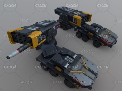 外星科幻导弹装甲卡车卡通C4D模型 Armored truck