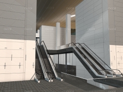 商场室内双向电梯模型 Cinema 4D 3D Model Lobby