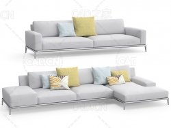 灰白色布艺沙发客厅沙发双人沙发L型沙发C4D模型 sofa 3d model