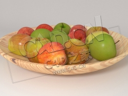 木盘木碗里的水果红苹果青苹果C4D模型 Apples wood bowl
