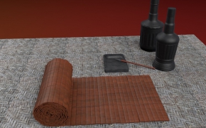 竹简/毛笔/砚台/墨水C4D模型