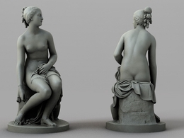 坐着的裸体女性雕塑C4D模型 Female sculpture