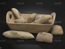 木筐中的面包C4D模型 Bread