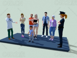 8个低面多边形卡通人物动画模型医生小孩警察男人女性people_freePack_webGl_ani