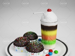 生日派对冰激凌蛋糕甜点食品C4D模型 party food shake
