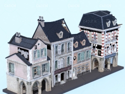 4栋连体欧洲建筑C4D模型
