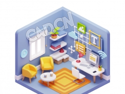 蓝色文字编辑室等距卡通办公场景室内插画图标元素模型 3d workspace illustrations