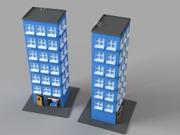 C4D低面卡通高楼 低面汽车模型