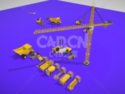 C4D低聚卡通塔吊水泥车运输车挖掘机工程车辆建筑模型合集