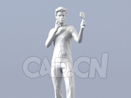 低面多边形卡通人物站立拿放大镜观看的男性模型