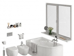 卫生间物品马桶浴缸窗户化妆品毛巾C4D模型Bathroom Set 2 Part 2