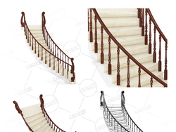 欧式风格实木扶手弧形楼梯复式公寓别墅楼梯大理石楼梯C4D模型Stairs 3d model-30