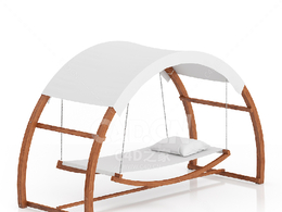 带遮阳板的木制吊床C4D户外庭院家具模型下载