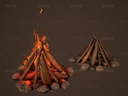 燃烧的篝火动画模型PBR Camp Fire 3D Model