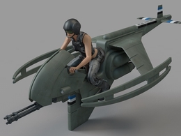 女飞行员驾驶科幻飞行器C4D模型 Banshee Flyer