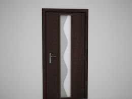 弯曲磨砂玻璃深棕办公室单门C4D模型下载 Door model