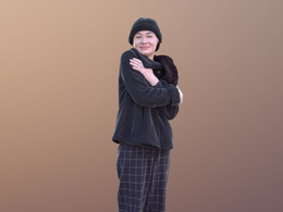 三维扫描写实人物双手抱胸站立的年轻女孩