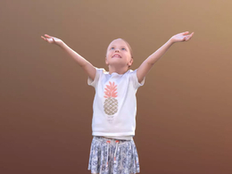 三维扫描写实人物仰头伸开双臂的国外小女孩