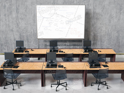 C4D信息化学科教学课桌电脑显示器键盘鼠标旋转座椅黑板白板三维模型下载