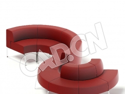 C4D红色S弯曲形等候沙发模型 Red Fabric Waiting Sofa 3D Model