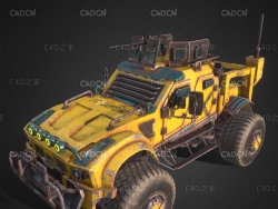 锈迹斑斑的黄色武装越野汽车C4D模型