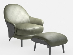 意大利现代家具扶手椅脚凳C4D模型Angie Armchair Footstool by Minotti