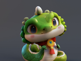 超萌可爱Q版小青蛇3D模型 游戏动画角色设计 GLB/C4D/FBX格式源文件下载